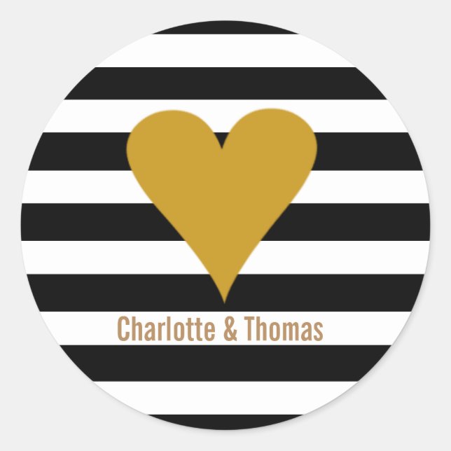 Modern Stripes Gold Heart Preppy Runder Aufkleber (Vorderseite)