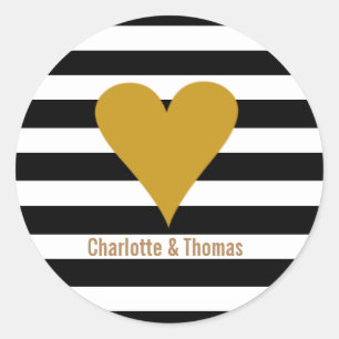 Modern Stripes Gold Heart Preppy Runder Aufkleber