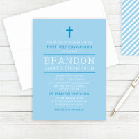 Modern Stripes Sky Blue First Communation for Boy