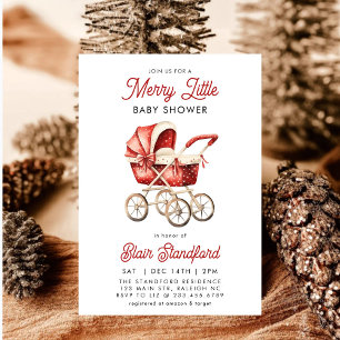 Modern Stroller Merry Little Christmas Baby Dusche Einladung
