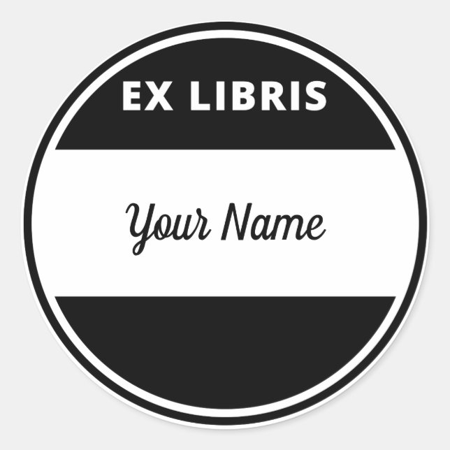 Modern Style Ex Libris Buchzeichen mit Ihrem Namen Runder Aufkleber (Vorderseite)