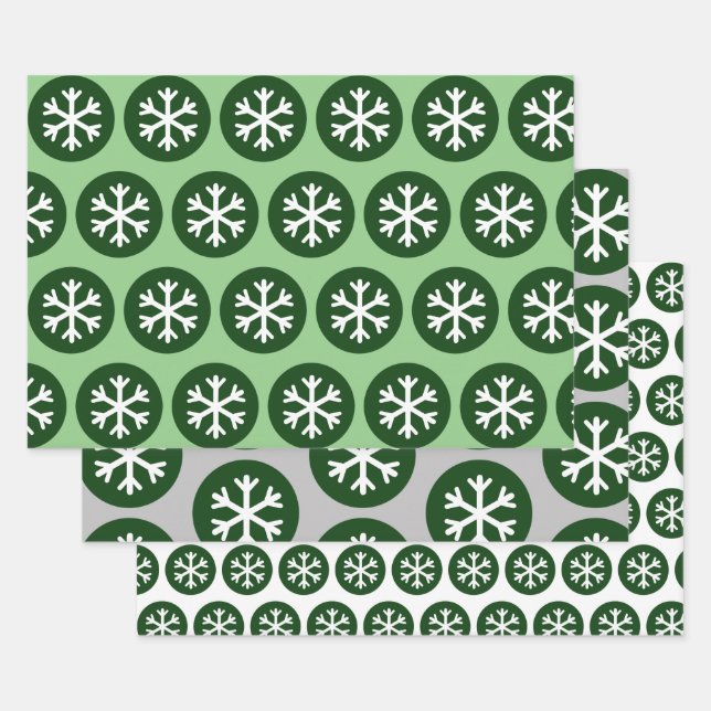 Modern Style Grafik Art Snowflake Schnee Grün Geschenkpapier Set (Set)