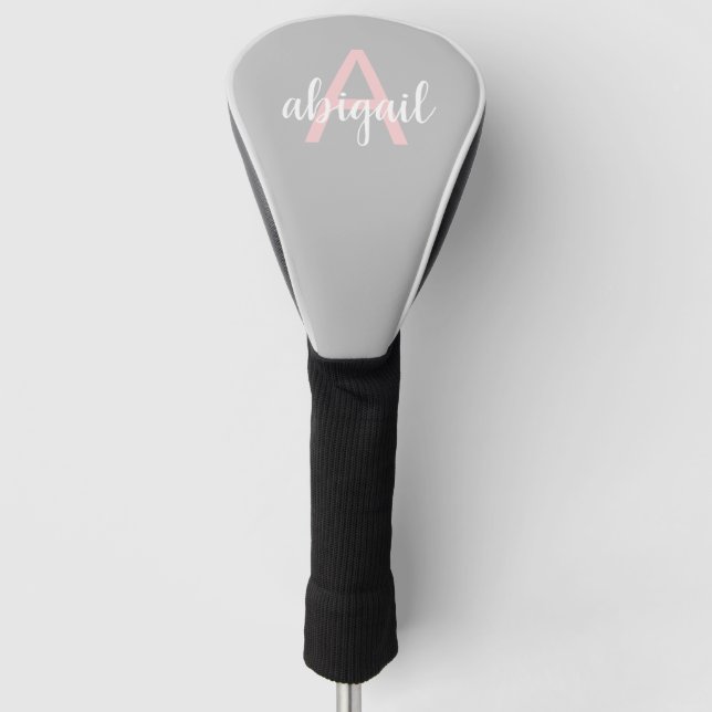 Modern Stylisches Girly Gray Pink Monogramm Name Golf Headcover (Vorderseite)