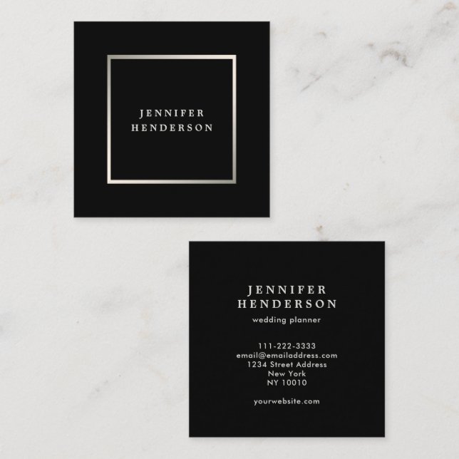 Modern stylish black and silver professional quadratische visitenkarte (Vorne/Hinten)
