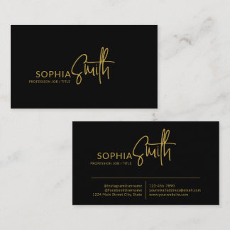 Modern Stylish Black & Gold Handwritten Script Visitenkarte