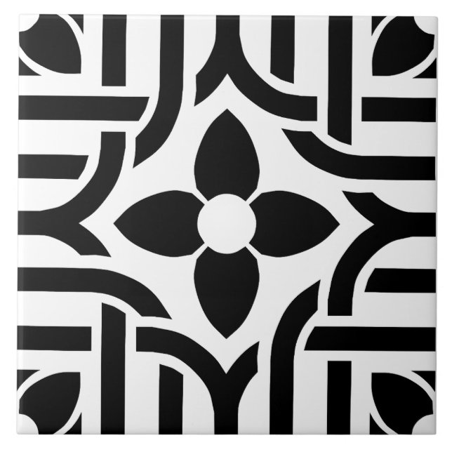 Modern Stylish Black &White Abstract Floral Fliese (Vorderseite)