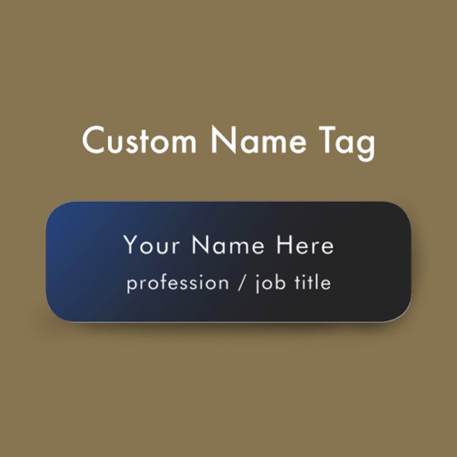 Modern Stylish Blue Gradient Custom Employee Namensschild (Personalize this dark blue gradient simple name tag. Custom modern white script.
)