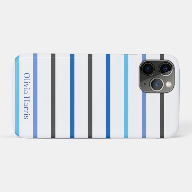Modern Stylish Blue Stripes Custom Case-Mate iPhone Hülle (Rückseite (Horizontal))