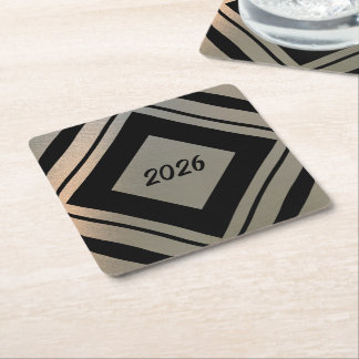 Modern Stylish Brushed Metal 2026 New Years Party Rechteckiger Pappuntersetzer