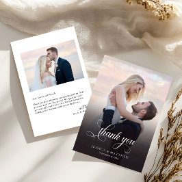Modern Stylish Calligraphy Script Photo Wedding Dankeskarte