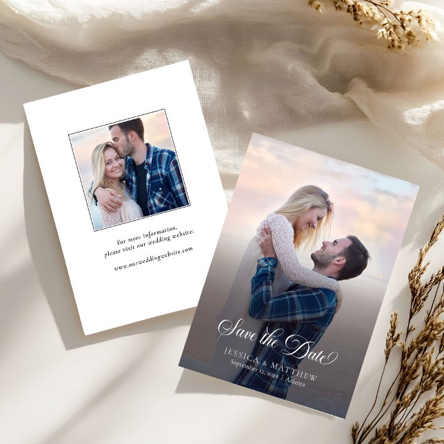 Modern Stylish Calligraphy Script Photo Wedding  Save The Date (Von Creator hochgeladen)