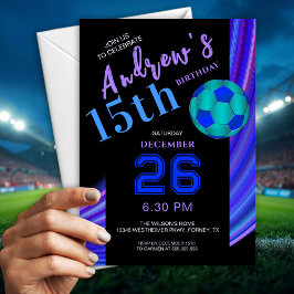 Modern Stylish Colorful Purple Soccer Birthday Einladung
