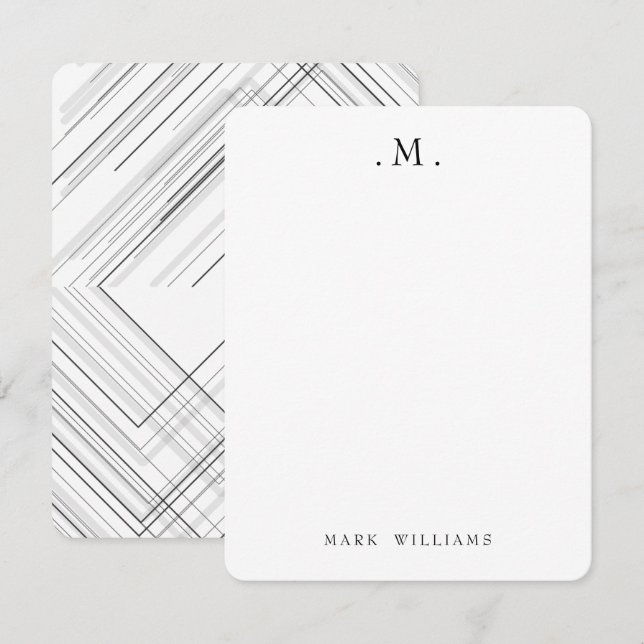 Modern Stylish Geometric Lines Monogram Stationery Mitteilungskarte (Vorne/Hinten)