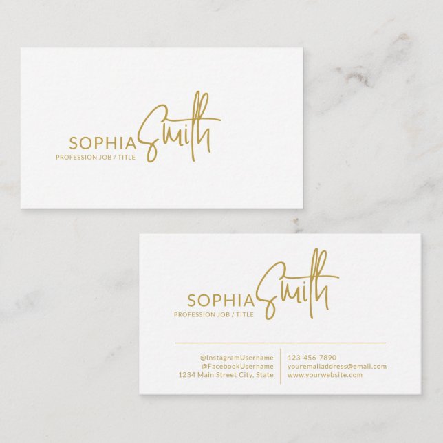 Modern Stylish Golden Brown Handwritten Script Visitenkarte (Vorne/Hinten)