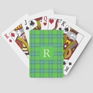 Modern stylish green &blue Plaid tartan monogram Spielkarten