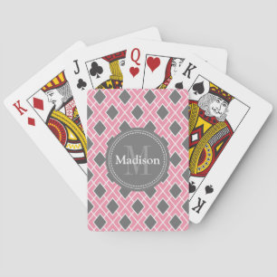 Modern Stylish Pink Grey Diamond Pattern Spielkarten