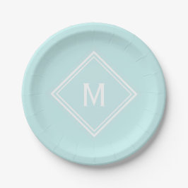 Modern Stylish Robin's Egg Blue Custom Monogram Pappteller
