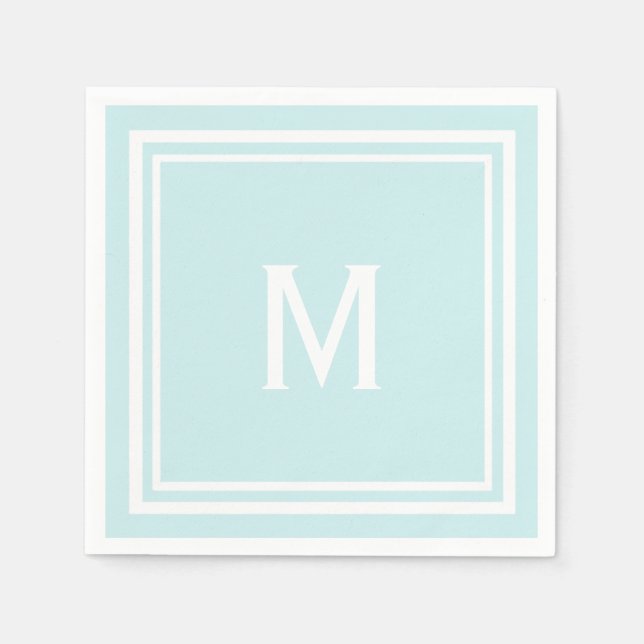 Modern Stylish Robin's Egg Blue Custom Monogram Serviette (Vorderseite)