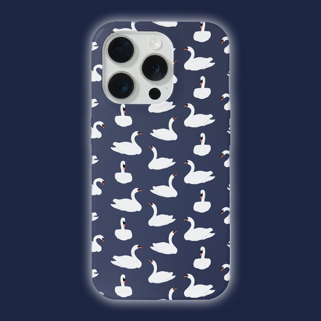 Modern Stylish Trendy Blue Swan Pattern Phone Case iPhone 15 Pro Hülle (Swan Phone)