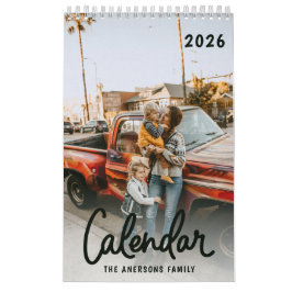 Modern Stylish Trendy Script Family Photo Monthly  Kalender