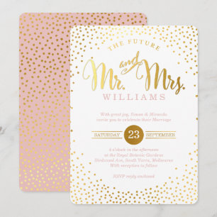 MODERN STYLISH WEDD Gold Konfetti Fleck rosa Einladung