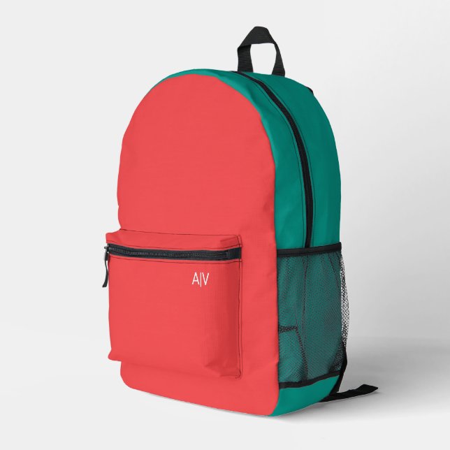 Modern Summer Coral Monogram Bedruckter Rucksack (Rückseitige Ecke Rechts)