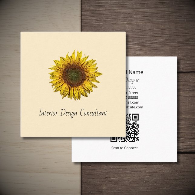 Modern Sunflower Boho Botanical Designer  Quadratische Visitenkarte (Von Creator hochgeladen)