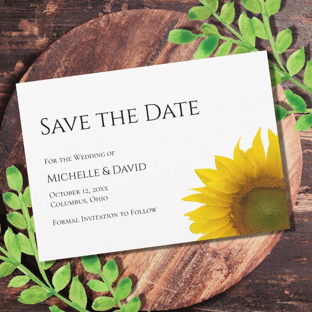 Modern Sunflower Floral Wedding Black White    Save The Date (Von Creator hochgeladen)