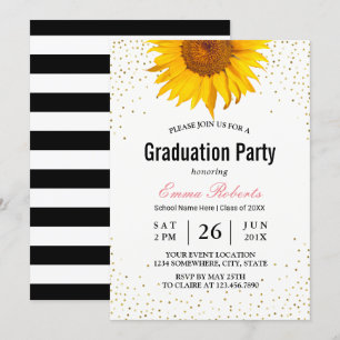 Modern Sunflower Gold Confetti Dots Abschluss Einladung