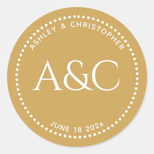 Modern Sunflower Gold Dot Ring Monogram Runder Aufkleber (Vorderseite)