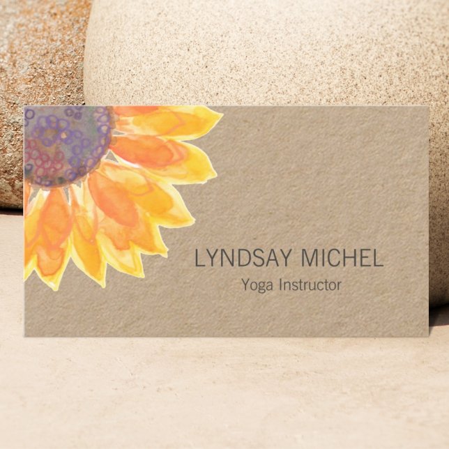 Modern Sunflower Kraft Card Yoga Instructor Visitenkarte (Von Creator hochgeladen)