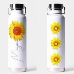 Modern Sunflower | Personalised Name & Monogram  Trinkflasche<br><div class="desc">Hydrate in style with the Cute Modern Sunflower | Personalised Name & Monogram Water Bottle. This isn't just a water bottle; it's a trendy statement piece! Featuring a chic, modern sunflower design, personalized with your name and monogram, this bottle screams individuality. Perfect for staying refreshed at school, the gym, or...</div>