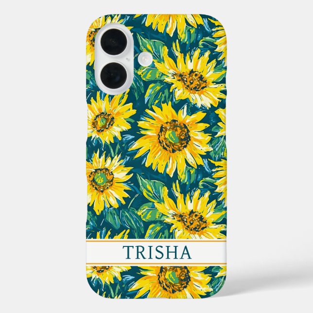 Modern Sunflowers Monogrammed iPhone 16 Hülle (Rückseite)