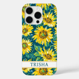 Modern Sunflowers Monogrammed iPhone 16 Pro Hülle