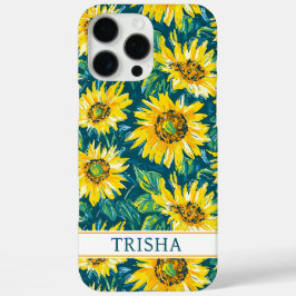 Modern Sunflowers Monogrammed iPhone 16 Pro Max Hülle