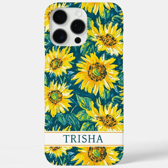 Modern Sunflowers Monogrammed iPhone 16 Pro Max Hülle (Rückseite)