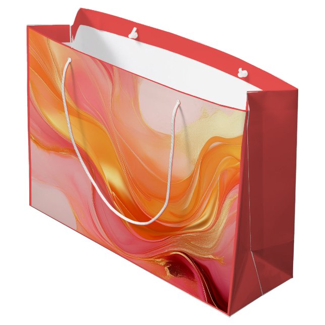 Modern-Sunrise Orange, Pink und Gold- Große Geschenktüte (Rückseite Schrägansicht)