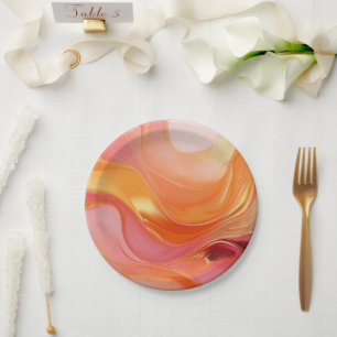 Modern Sunrise Orange Pink und Gold- Pappteller