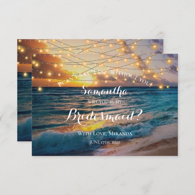Modern Sunset Beach Lights Summer Bridesmaid Einladung (Vorne/Hinten)