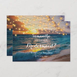 Modern Sunset Beach Lights Summer Bridesmaid Einladung