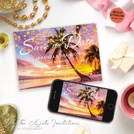 Modern Sunset Beach & Stars Save the Date Hochzeit Einladung