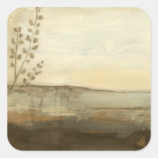Modern Sunset Landscape Oil Painting Quadratischer Aufkleber (Vorderseite)