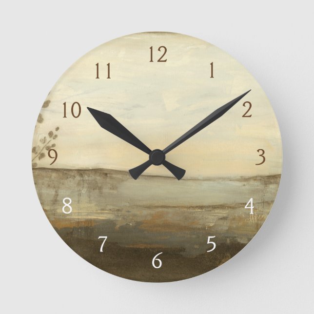 Modern Sunset Landscape Oil Painting Runde Wanduhr (Vorderseite)