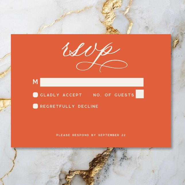 Modern Sunset Orange Minimal Wedding RSVP Karte (Modern Sunset Orange Minimal Wedding RSVP Card)