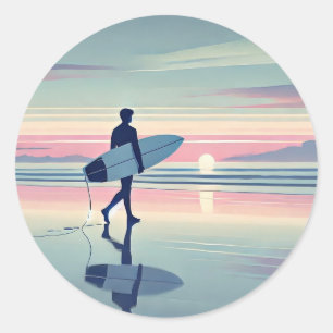 Modern Surfer Sunset Hossegor Frankreich Runder Aufkleber
