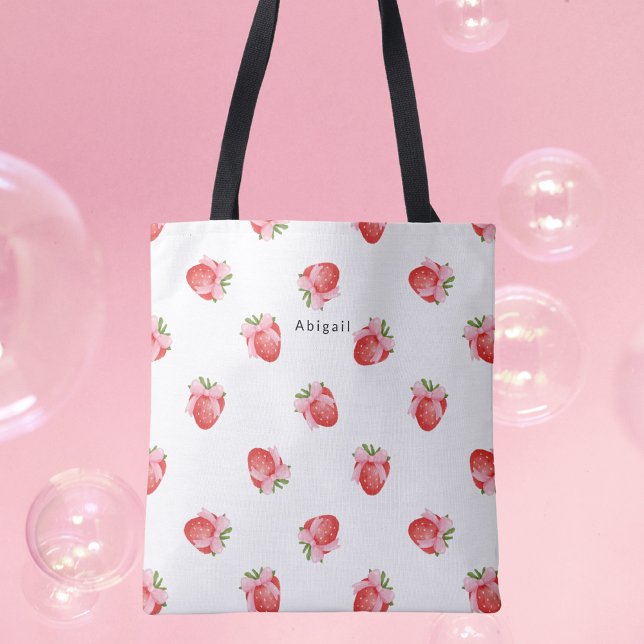 Modern süßes Erdbeermuster-Monogramm Tasche (Von Creator hochgeladen)