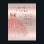 Modern Sweet 16 Glitzer Script Rose Gold Geburtsta Einladungspostkarte<br><div class="desc">Mit einem hübschen,  rosafarbenen Kleid und einem vergoldeten Glitzer aus Imitat und Rose mit moderner Schrift und beliebter Typografie ist diese Geburtstagsveranstaltung perfekt für eine Prinzessin,  die ihren 16. Geburtstag feiert. Ersetzen Sie einfach die Party-Details durch Klicken auf den Button "Personalisieren" oben.</div>