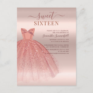 Modern Sweet 16 Glitzer Script Rose Gold Geburtsta Einladungspostkarte