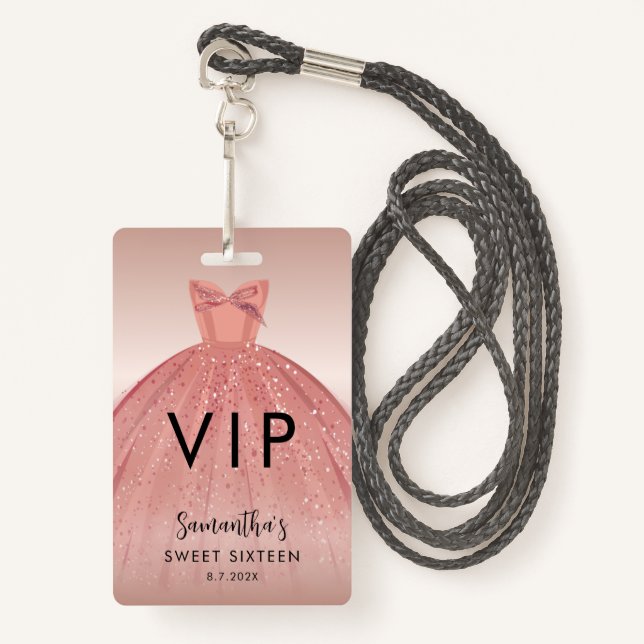 Modern Sweet 16 Script Dress Birthday VIP Ausweis (Vorderseite mit Schlüsselband)
