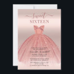 Modern Sweet 16 Script Geburtstag Einladung<br><div class="desc">Mit einem hübschen,  rosafarbenen Kleid und einem vergoldeten Glitzer aus Imitat und Rose mit moderner Schrift und beliebter Typografie ist diese Geburtstagsveranstaltung perfekt für eine Prinzessin,  die ihren 16. Geburtstag feiert. Ersetzen Sie die Party-Details einfach durch Klicken auf den Button "Personalisieren".</div>